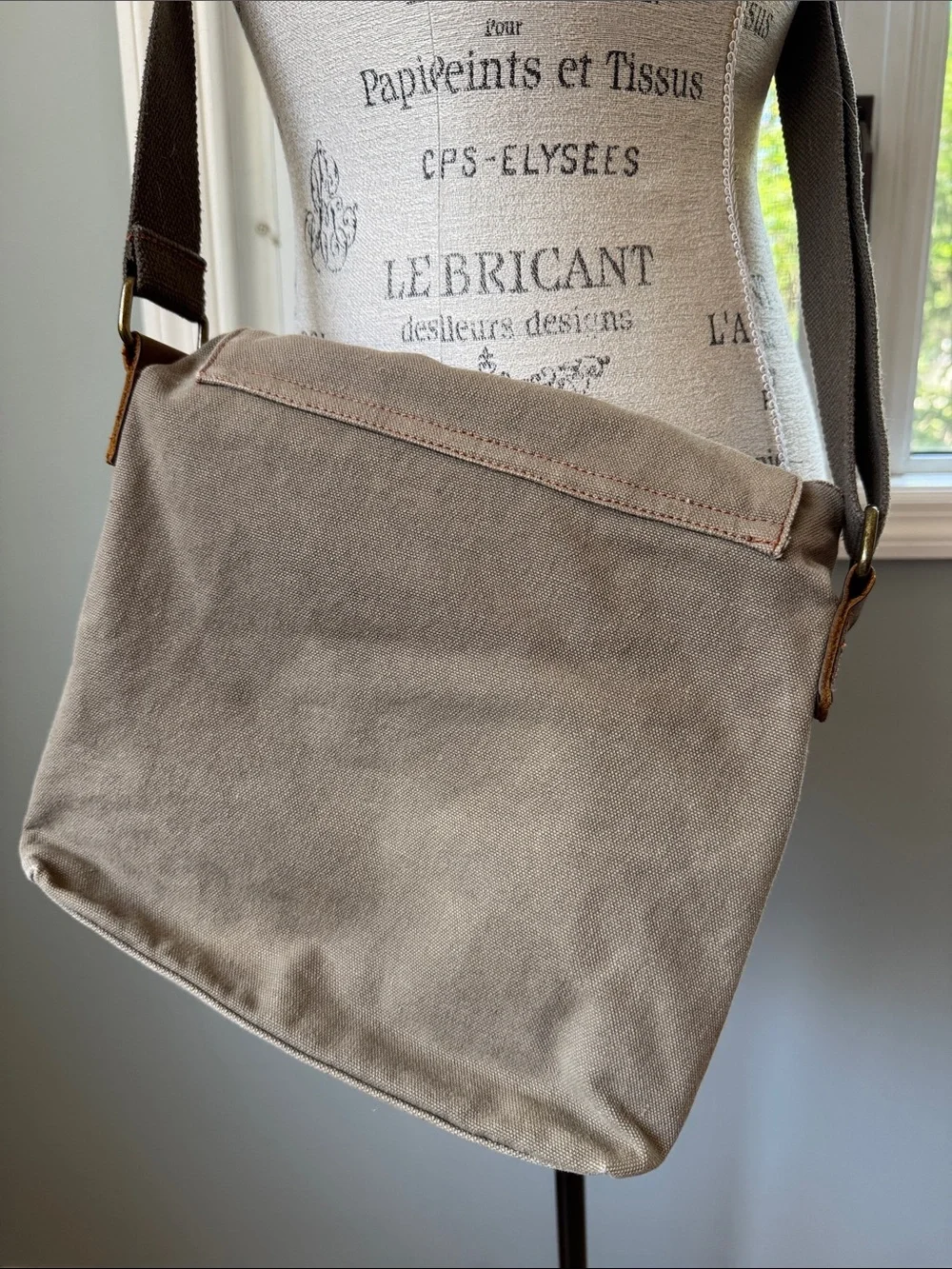 Augur unisex canvas leather trim messenger book bag crossbody‎